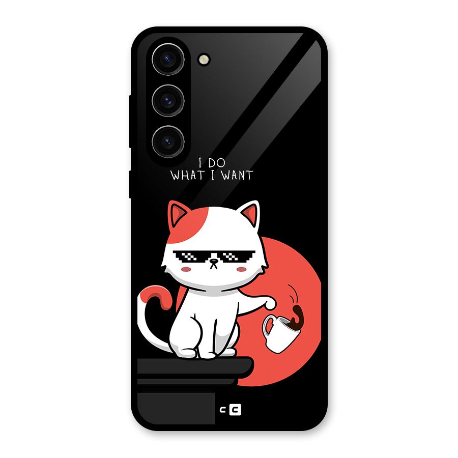Cute Attitude Cat Glass Back Case for Galaxy S23 Plus
