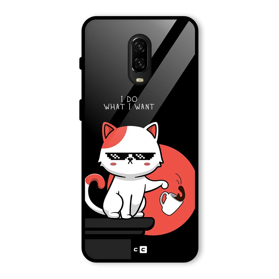 Cute Attitude Cat Glass Back Case for OnePlus 6T