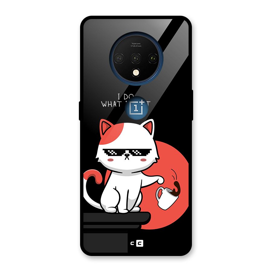 Cute Attitude Cat Glass Back Case for OnePlus 7T