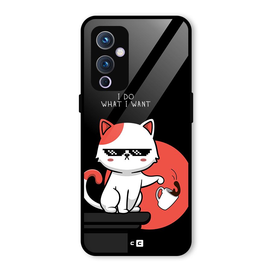 Cute Attitude Cat Glass Back Case for OnePlus 9