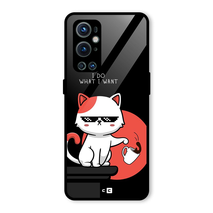Cute Attitude Cat Glass Back Case for OnePlus 9 Pro