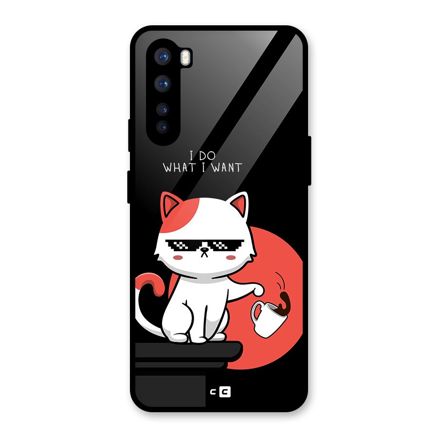 Cute Attitude Cat Glass Back Case for OnePlus Nord