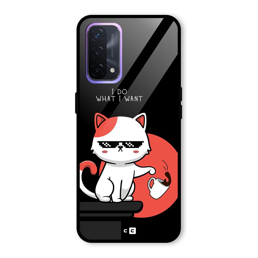 Cute Attitude Cat Glass Back Case for Oppo A74 5G