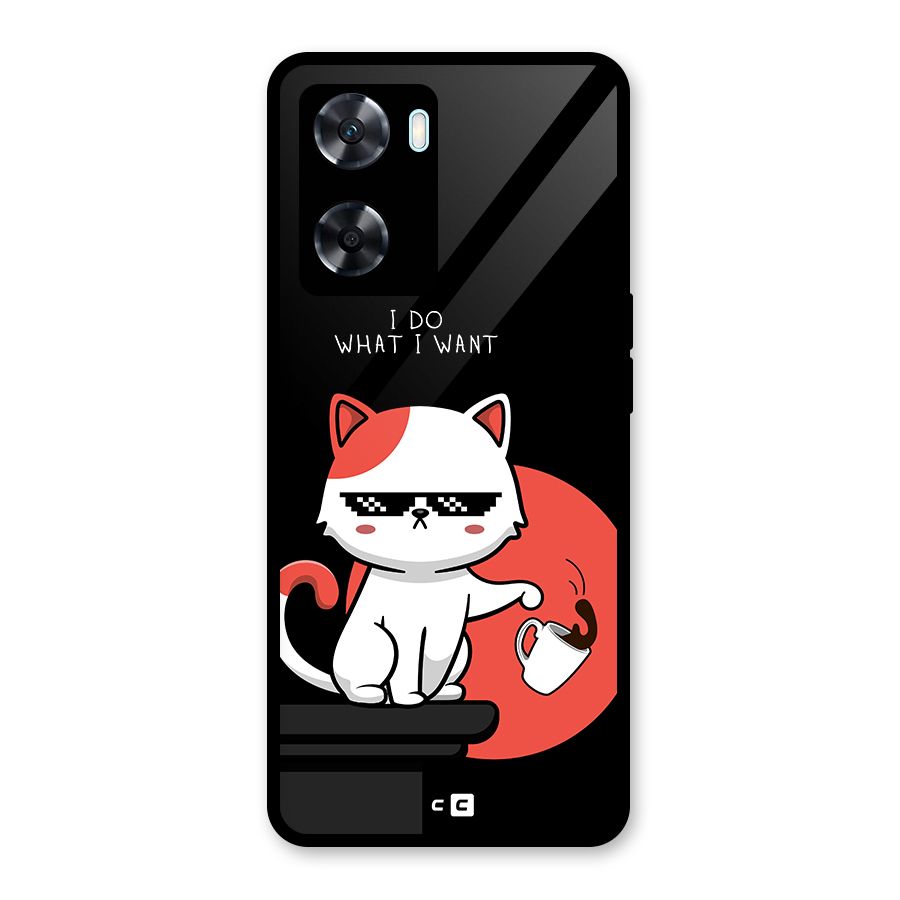 Cute Attitude Cat Glass Back Case for Oppo A77