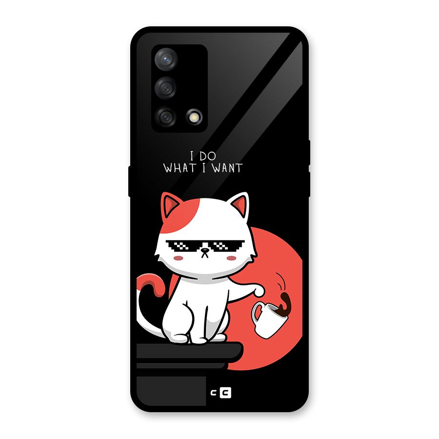 Cute Attitude Cat Glass Back Case for Oppo F19