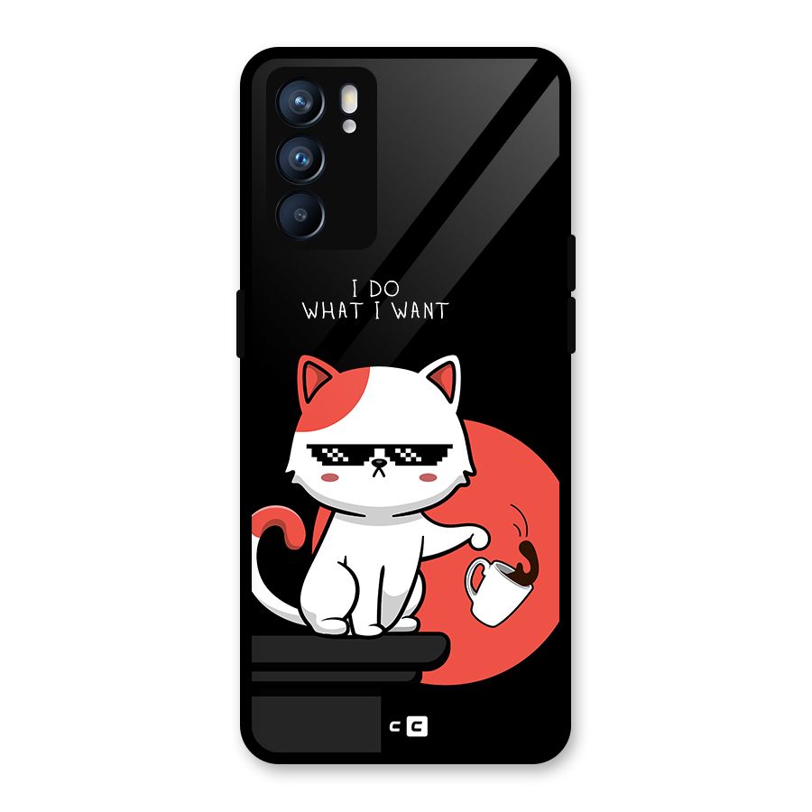 Cute Attitude Cat Glass Back Case for Oppo Reno6 5G