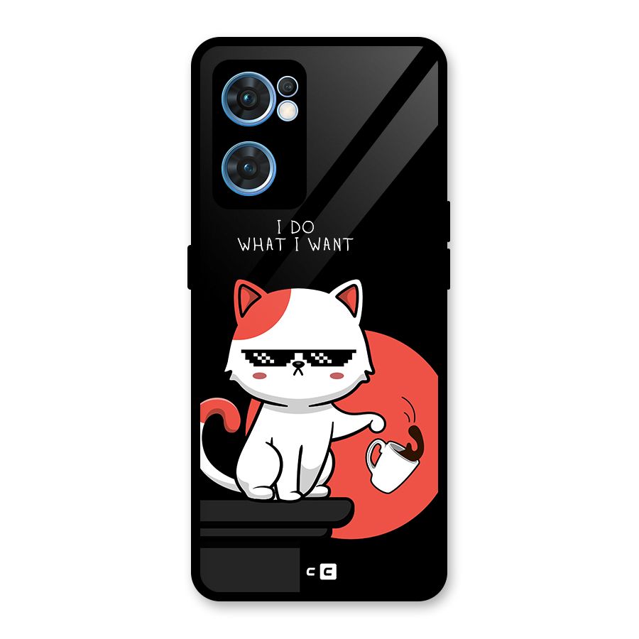 Cute Attitude Cat Glass Back Case for Oppo Reno7 5G