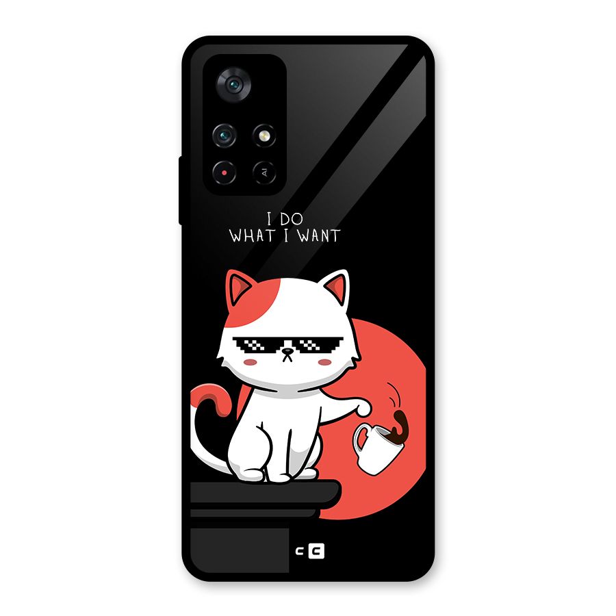 Cute Attitude Cat Glass Back Case for Poco M4 Pro 5G