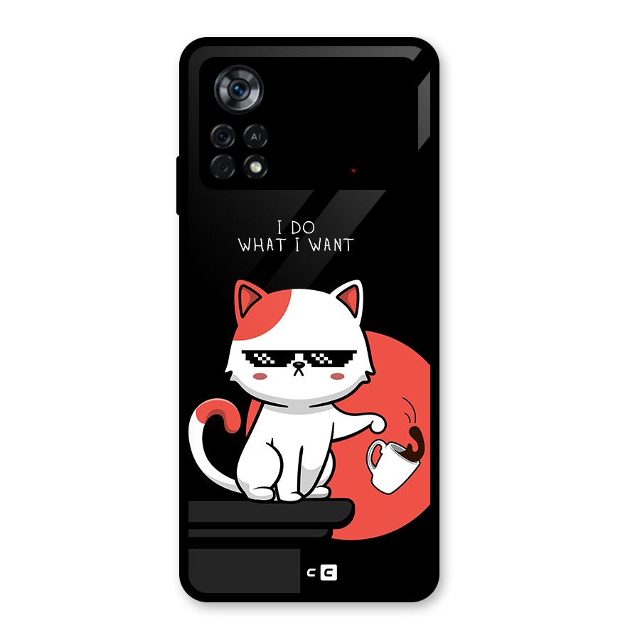 Cute Attitude Cat Glass Back Case for Poco X4 Pro 5G