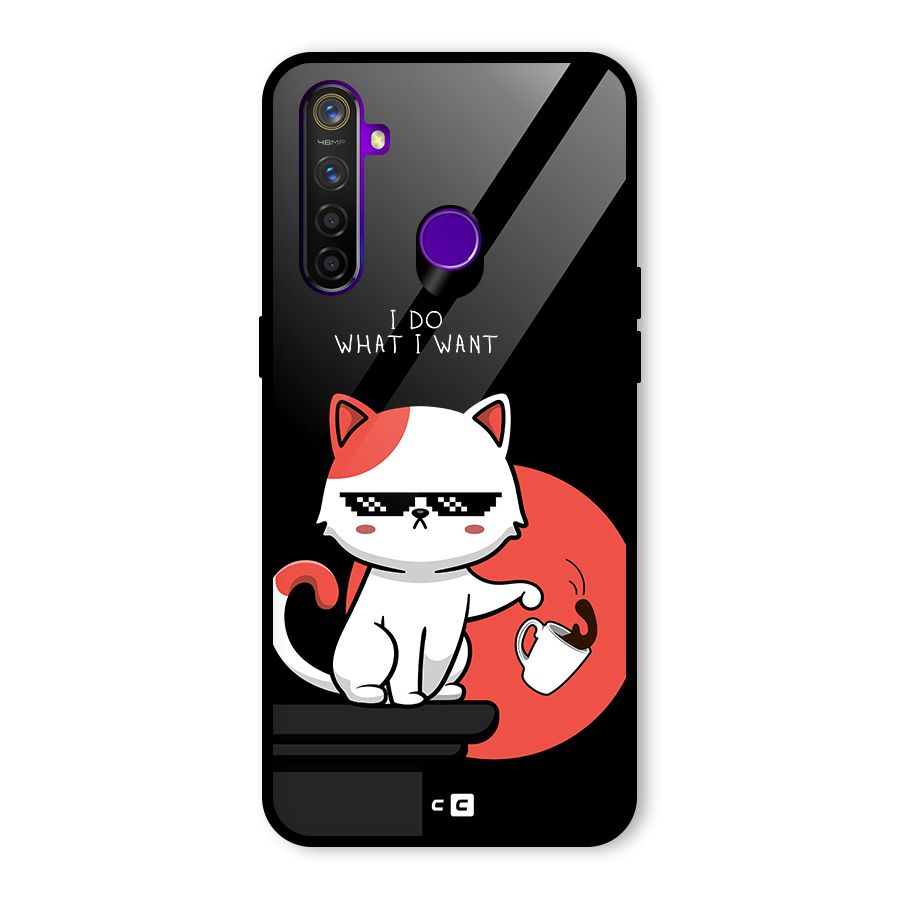Cute Attitude Cat Glass Back Case for Realme 5 Pro
