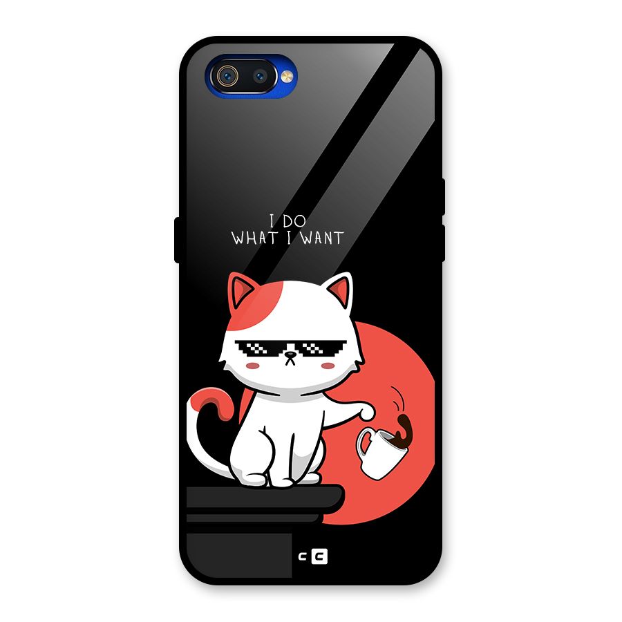 Cute Attitude Cat Glass Back Case for Realme C2