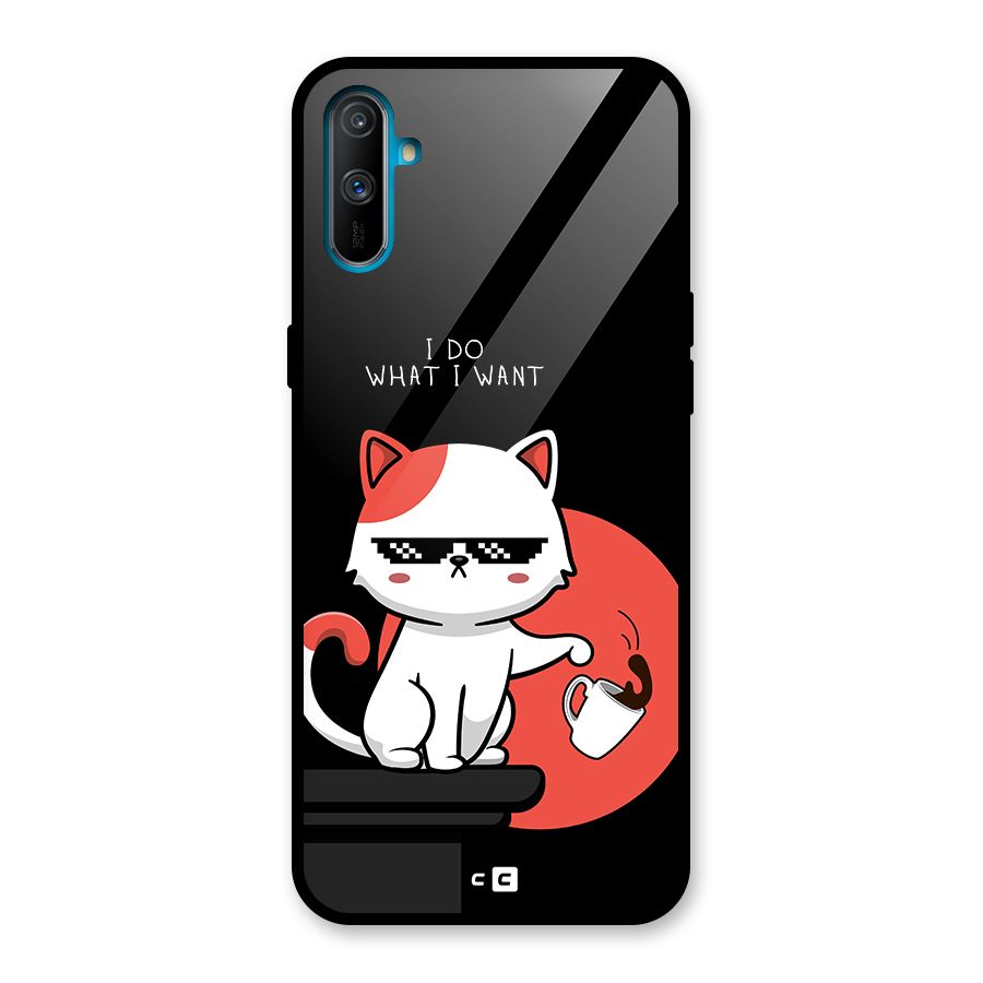 Cute Attitude Cat Glass Back Case for Realme C3