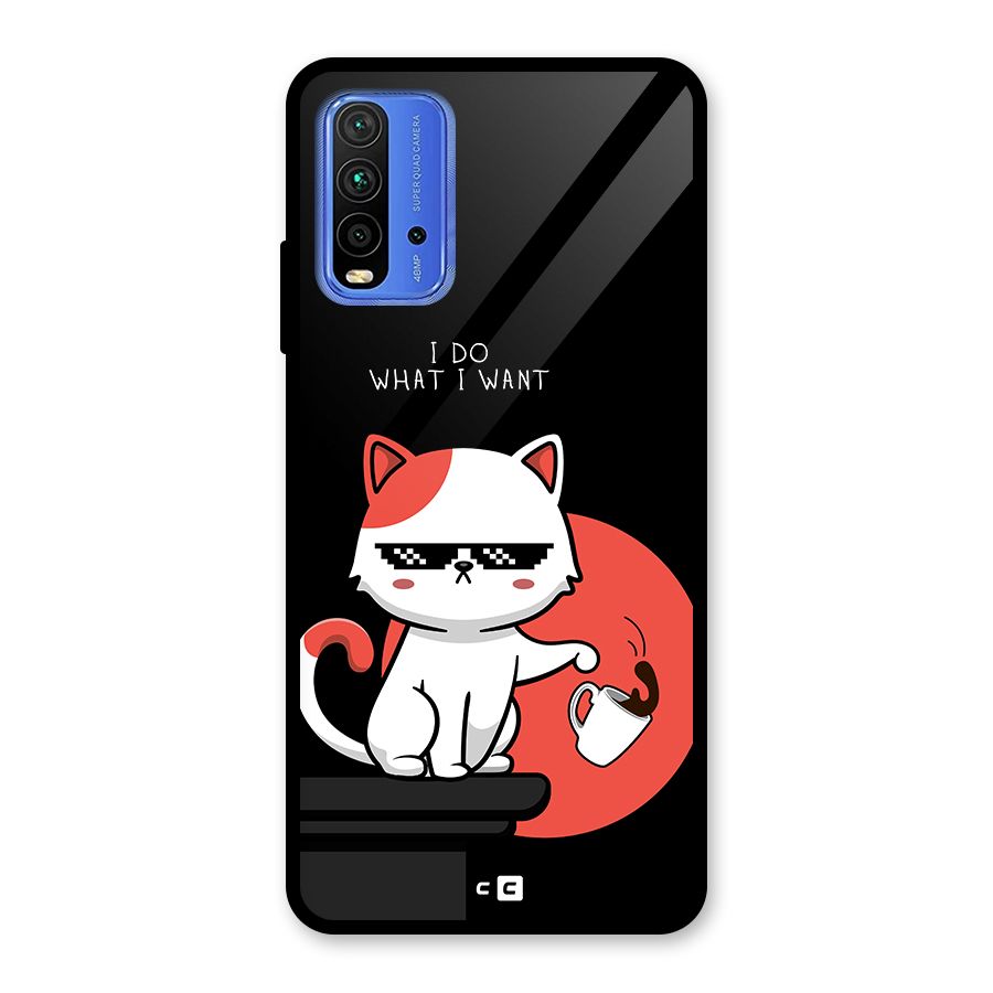 Cute Attitude Cat Glass Back Case for Redmi 9 Power