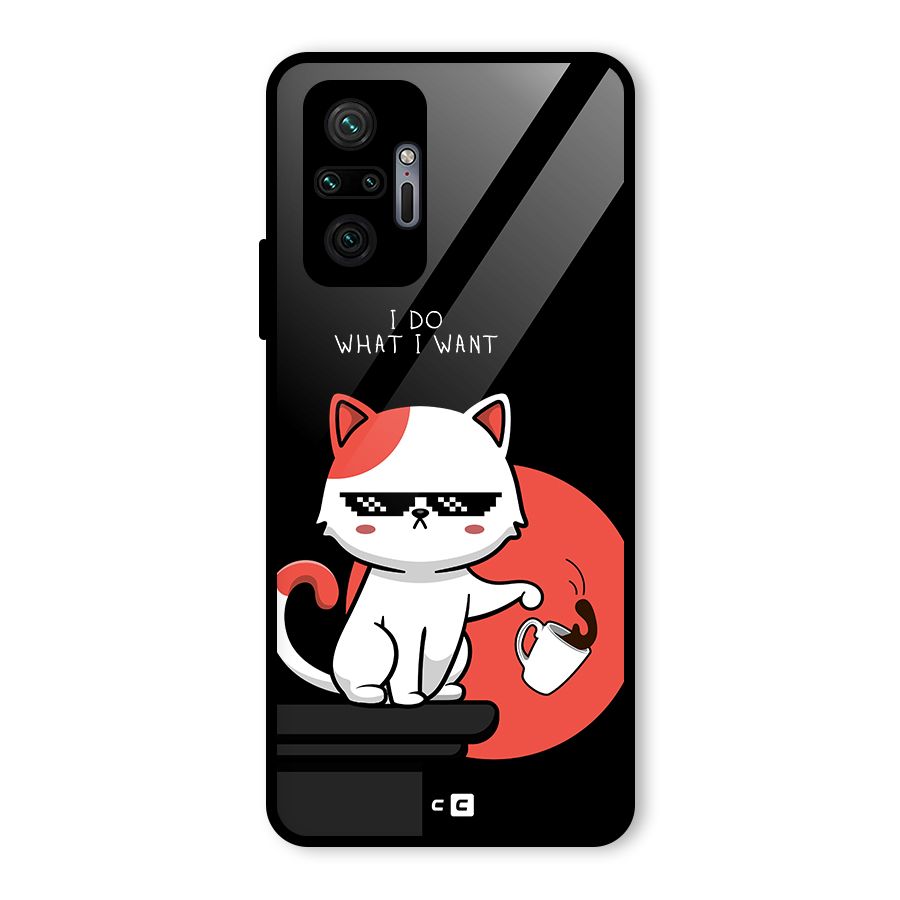 Cute Attitude Cat Glass Back Case for Redmi Note 10 Pro