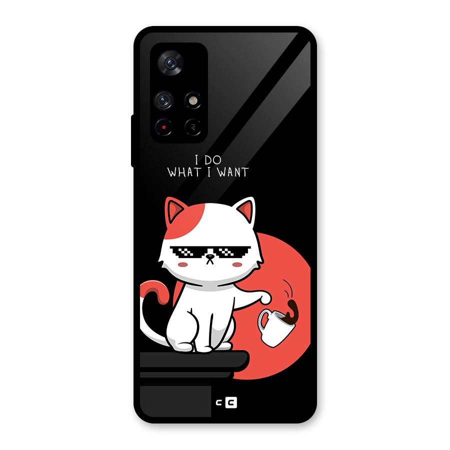 Cute Attitude Cat Glass Back Case for Redmi Note 11T 5G