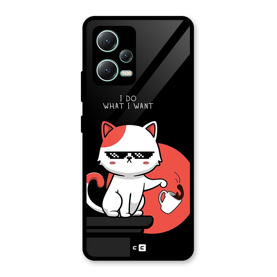 Cute Attitude Cat Glass Back Case for Redmi Note 12 5G
