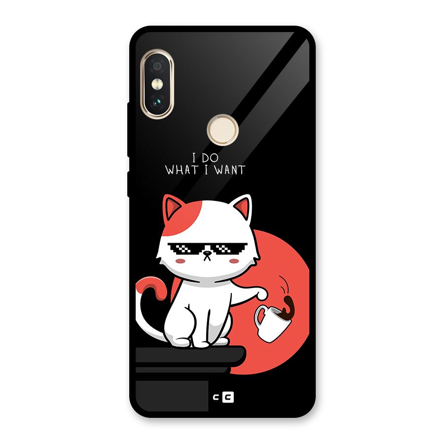 Cute Attitude Cat Glass Back Case for Redmi Note 5 Pro