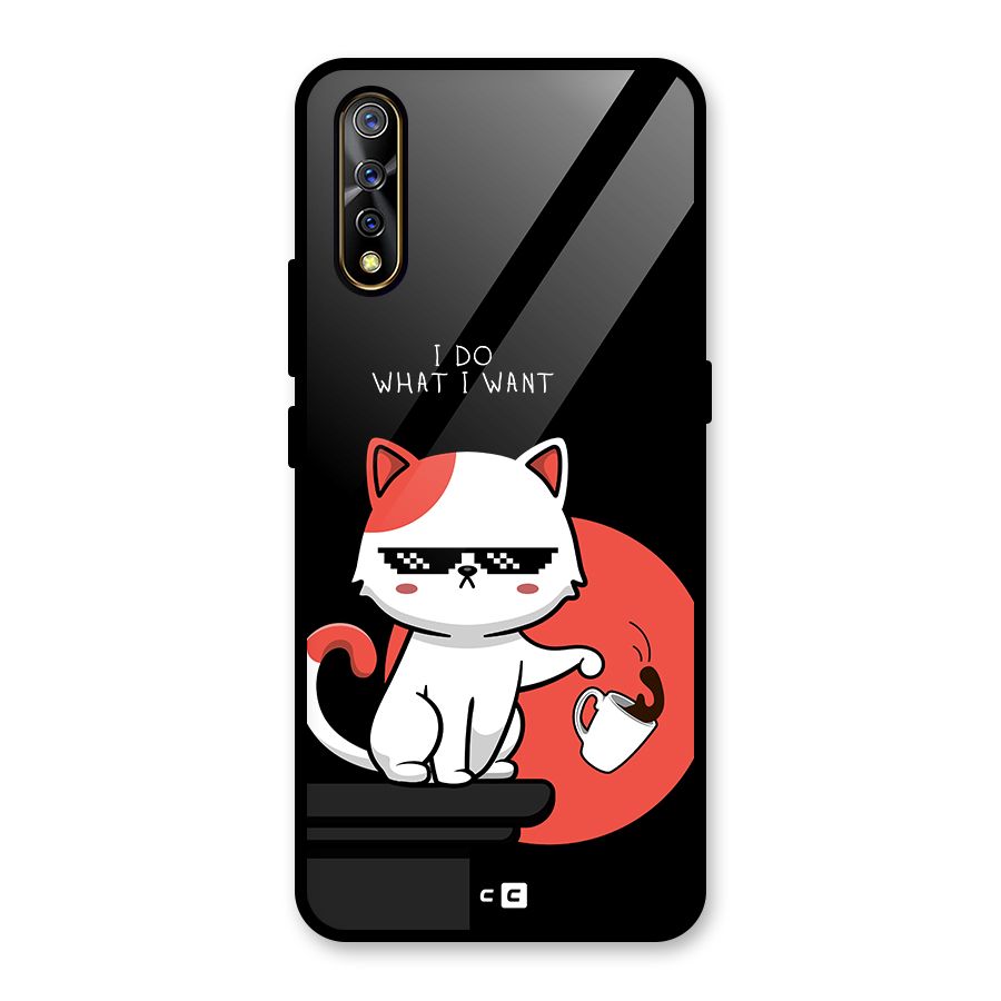 Cute Attitude Cat Glass Back Case for Vivo S1