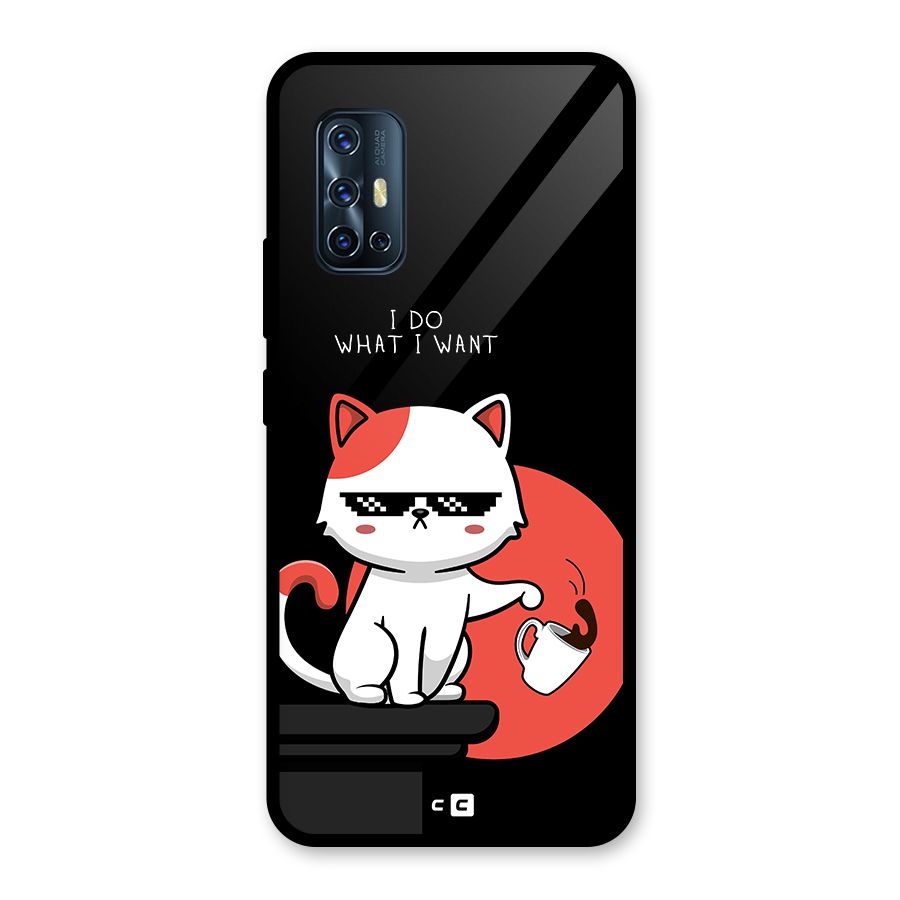 Cute Attitude Cat Glass Back Case for Vivo V17