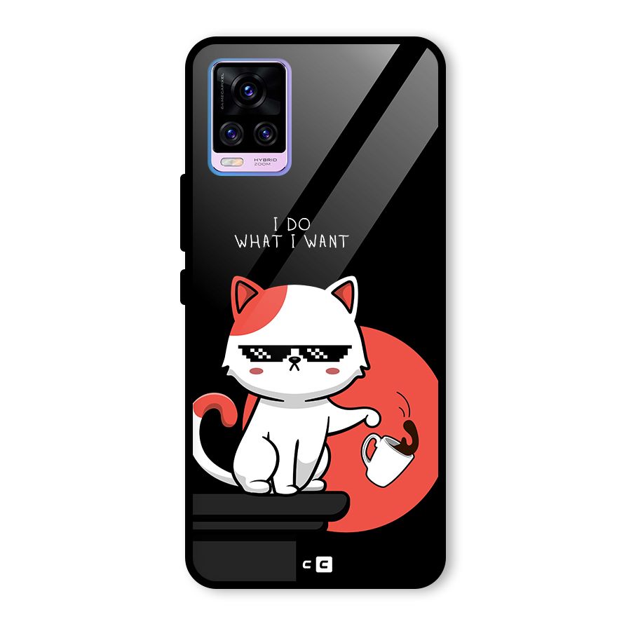 Cute Attitude Cat Glass Back Case for Vivo V20 Pro