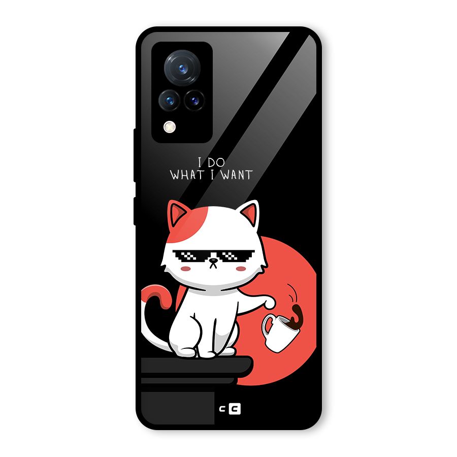 Cute Attitude Cat Glass Back Case for Vivo V21 5G