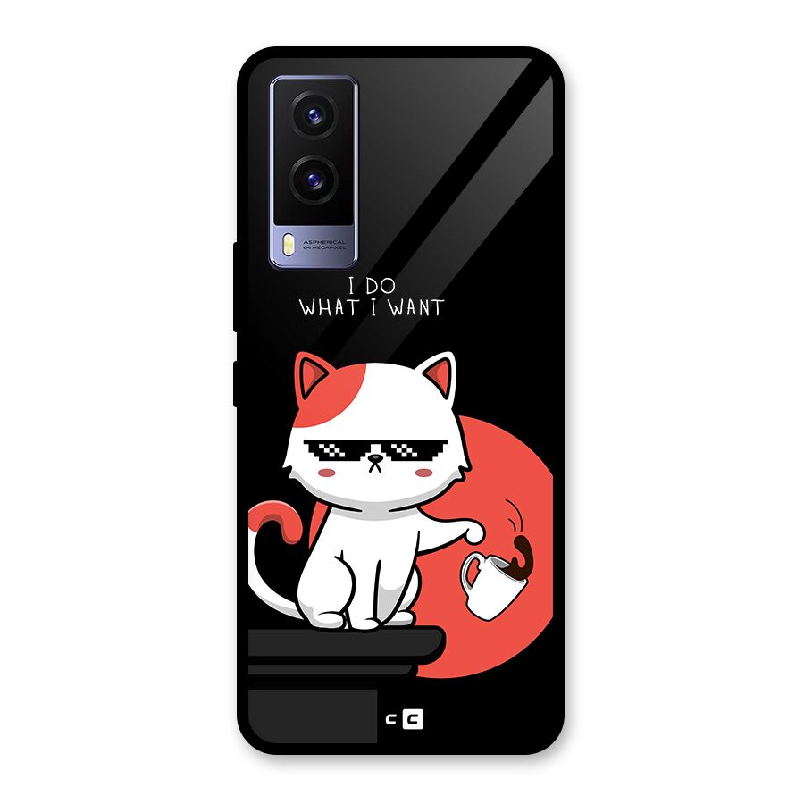 Cute Attitude Cat Glass Back Case for Vivo V21e 5G