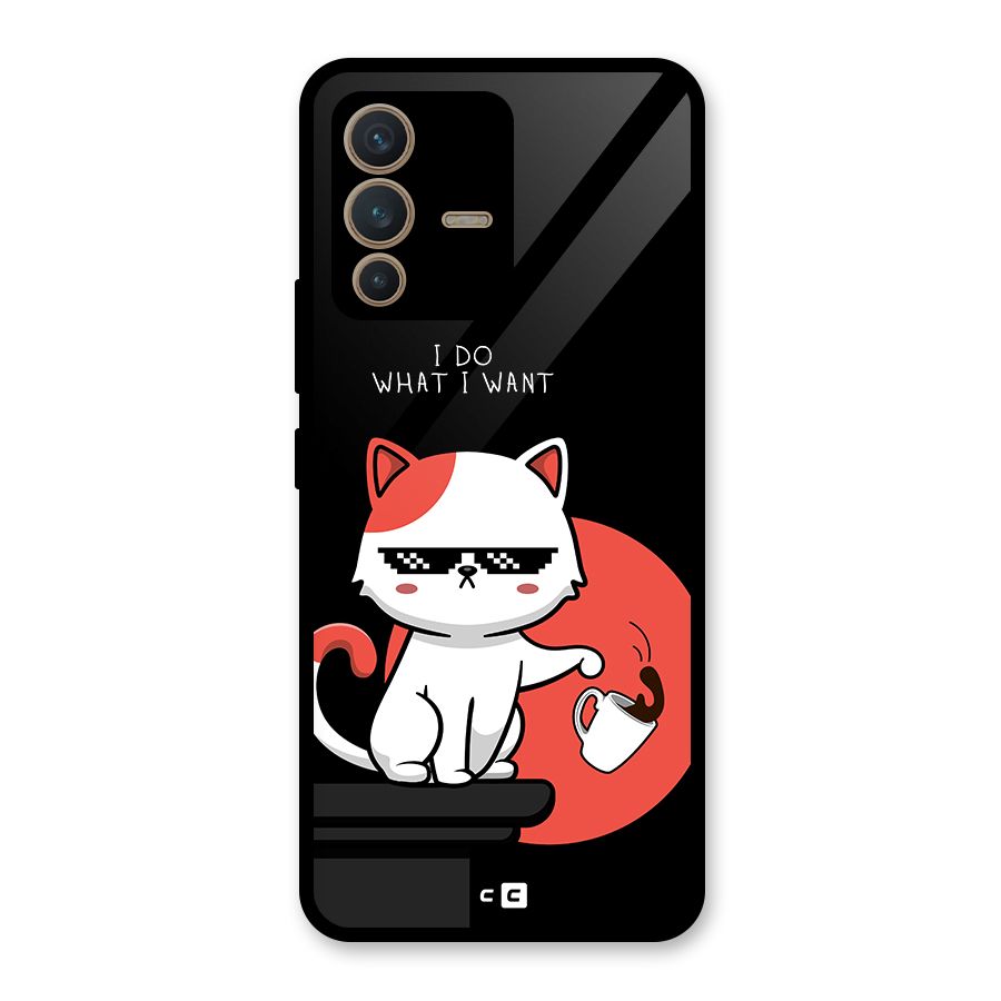 Cute Attitude Cat Glass Back Case for Vivo V23 5G