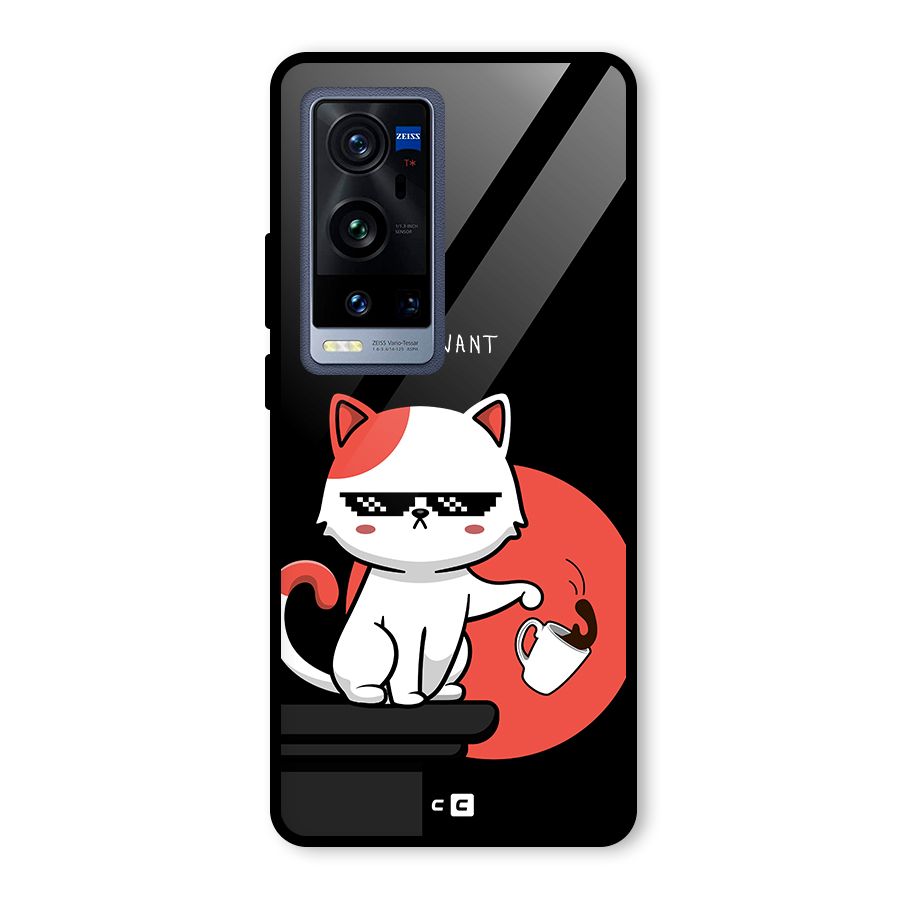 Cute Attitude Cat Glass Back Case for Vivo X60 Pro Plus