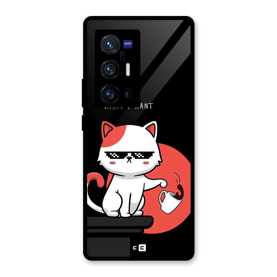 Cute Attitude Cat Glass Back Case for Vivo X70 Pro Plus