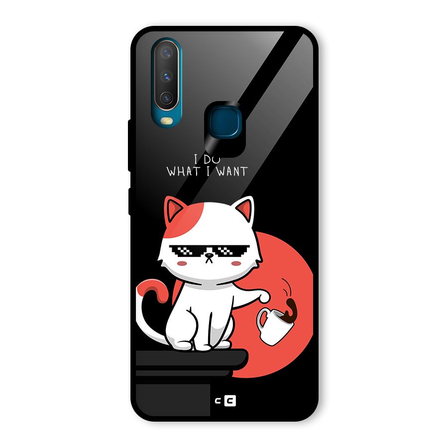 Cute Attitude Cat Glass Back Case for Vivo Y12