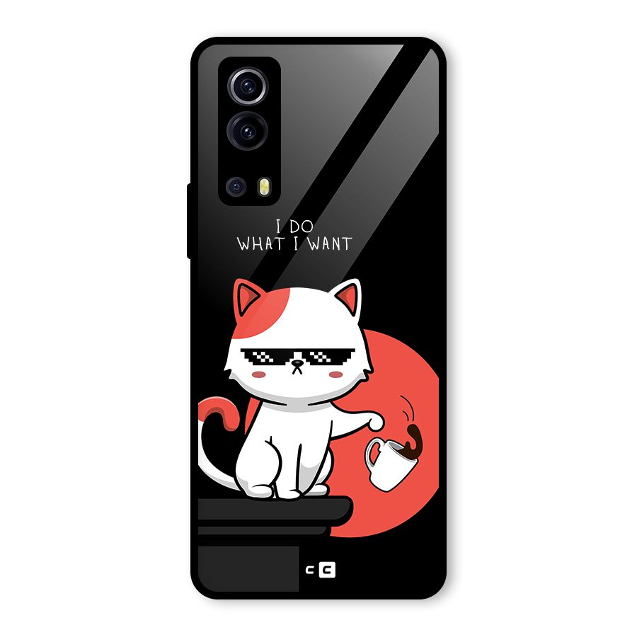 Cute Attitude Cat Glass Back Case for Vivo iQOO Z3