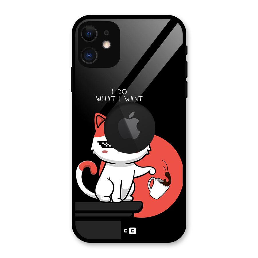 Cute Attitude Cat Glass Back Case for iPhone 11 Logo Cut