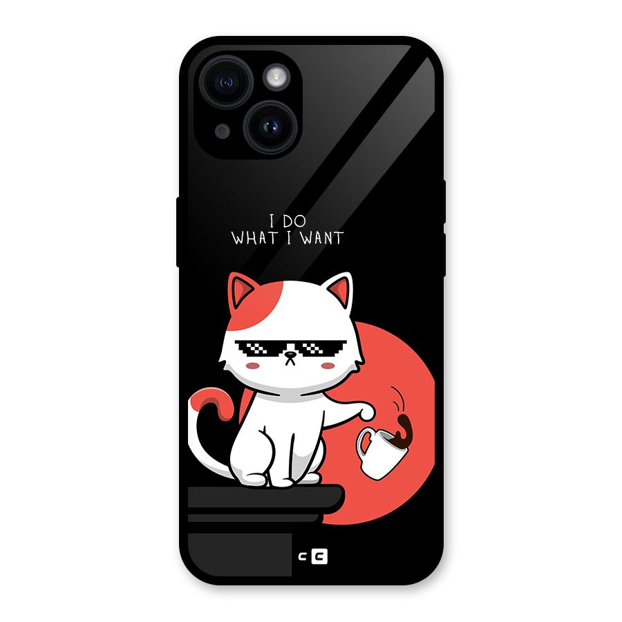 Cute Attitude Cat Glass Back Case for iPhone 14