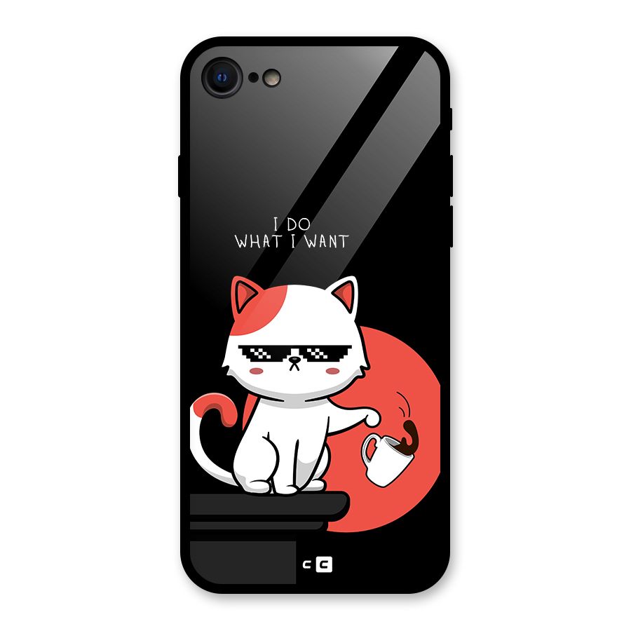 Cute Attitude Cat Glass Back Case for iPhone 7