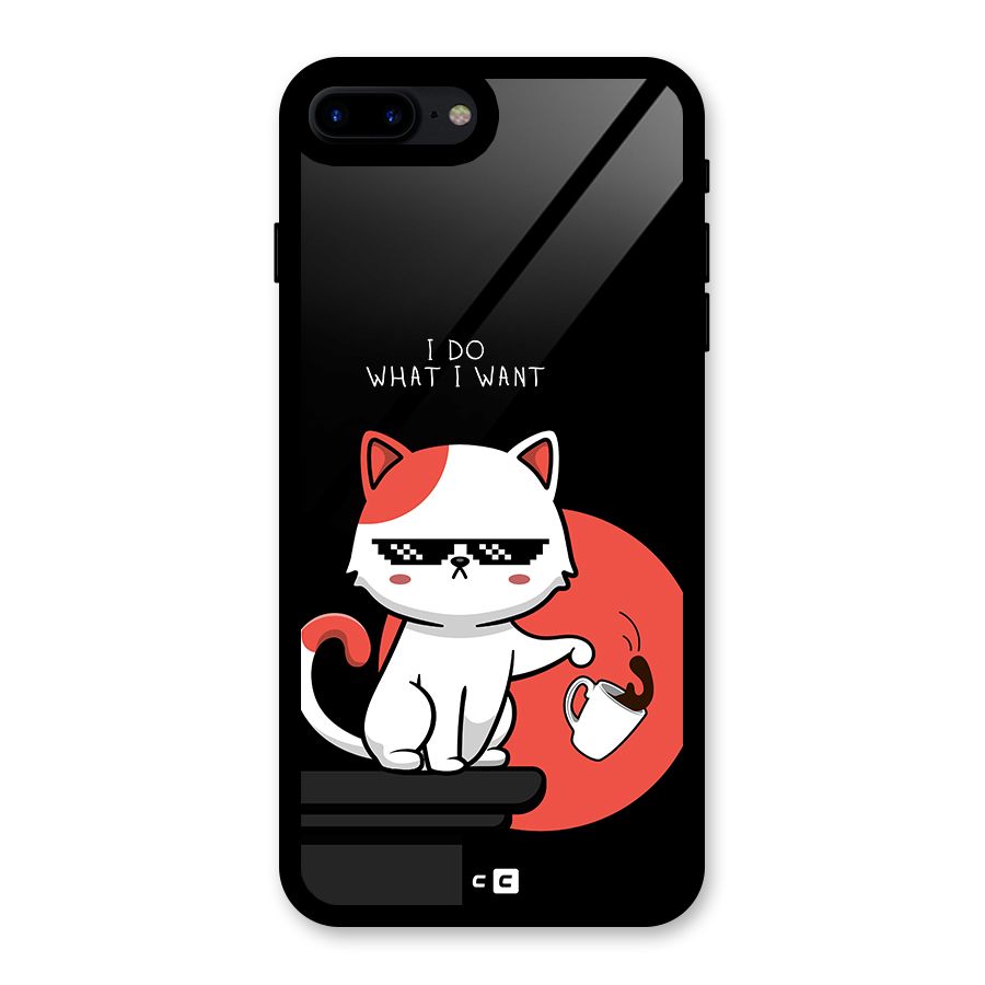 Cute Attitude Cat Glass Back Case for iPhone 7 Plus