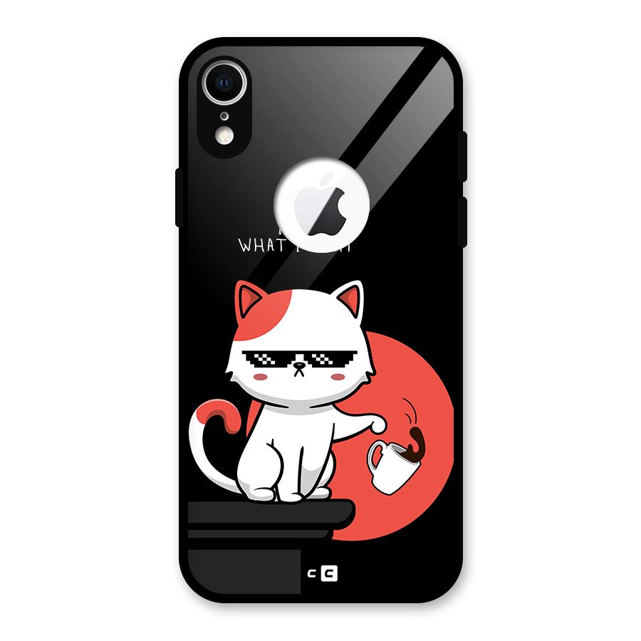 Cute Attitude Cat Glass Back Case for iPhone XR Logo Cut