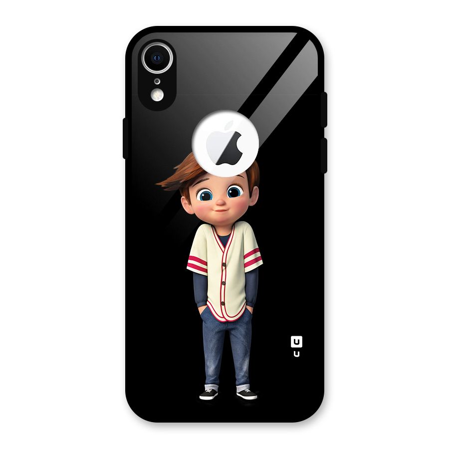 Cute Boy Tim Glass Back Case for iPhone XR Logo Cut