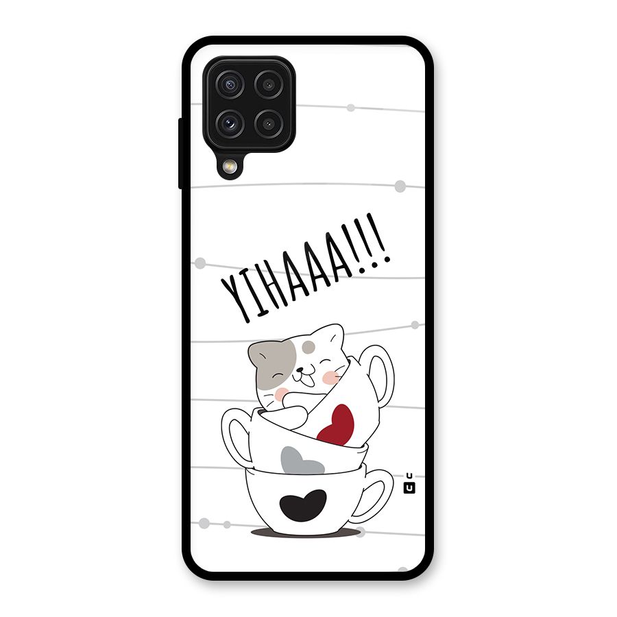 Cute Cat Cup Glass Back Case for Galaxy A22 4G