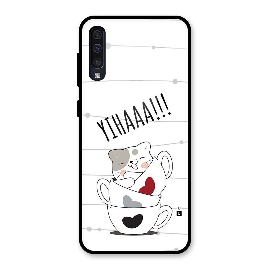 Cute Cat Cup Glass Back Case for Galaxy A50s