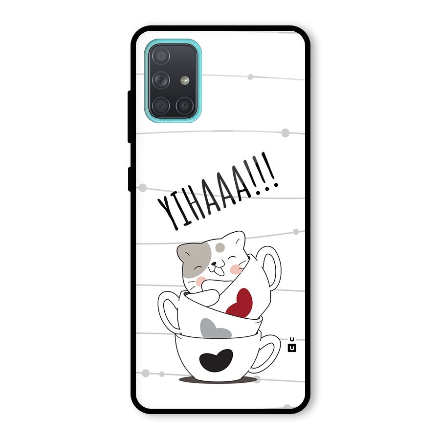 Cute Cat Cup Glass Back Case for Galaxy A71