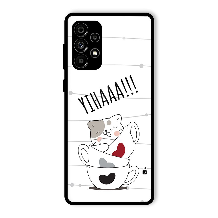 Cute Cat Cup Glass Back Case for Galaxy A73 5G