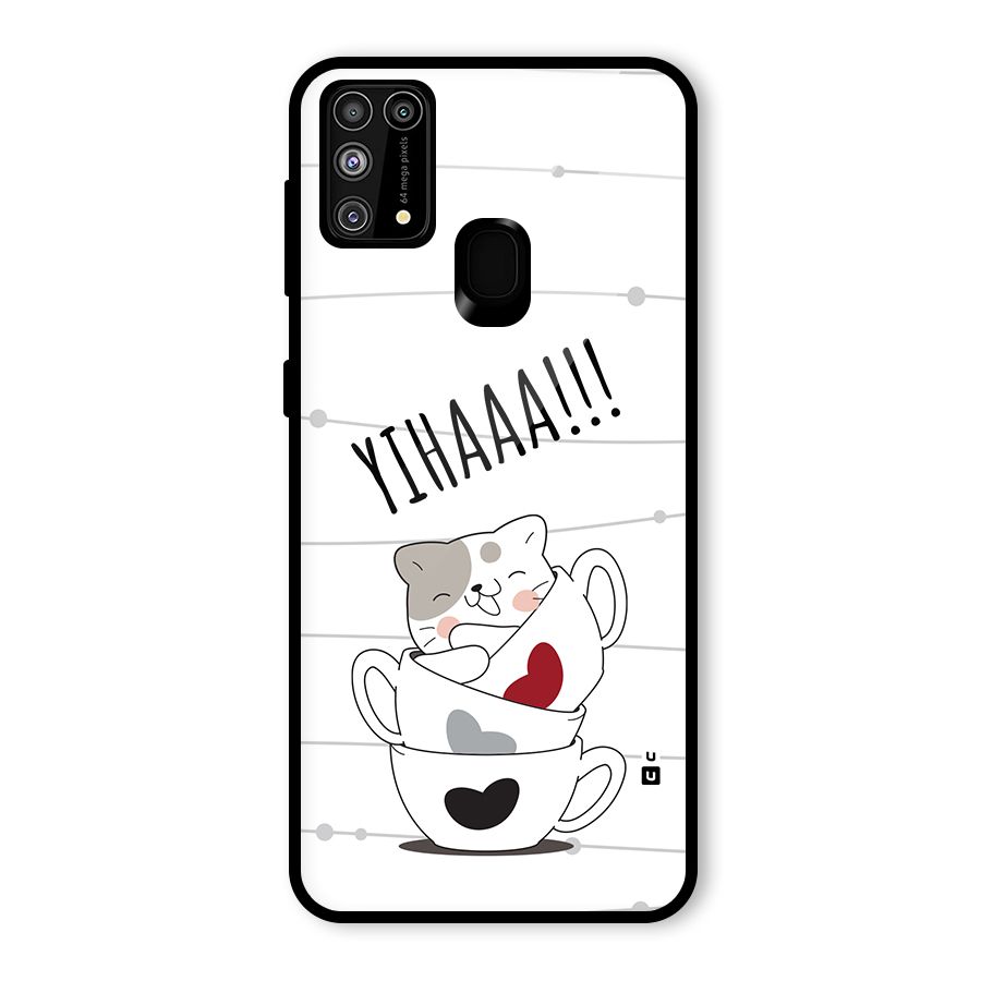 Cute Cat Cup Glass Back Case for Galaxy F41