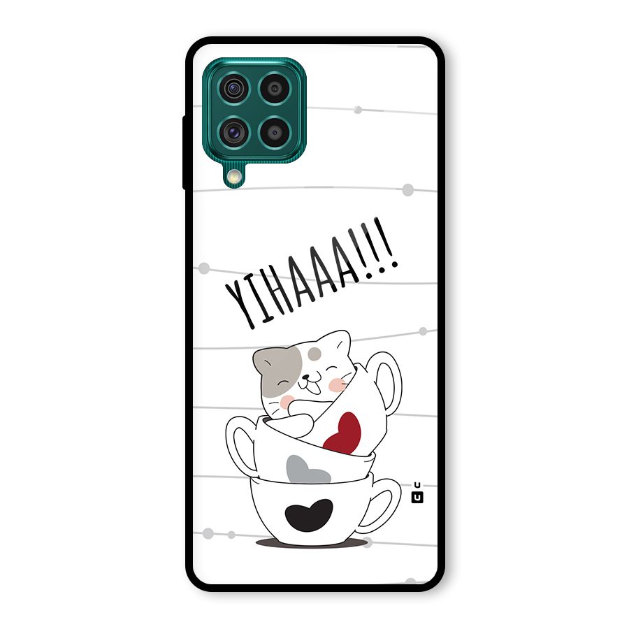 Cute Cat Cup Glass Back Case for Galaxy F62