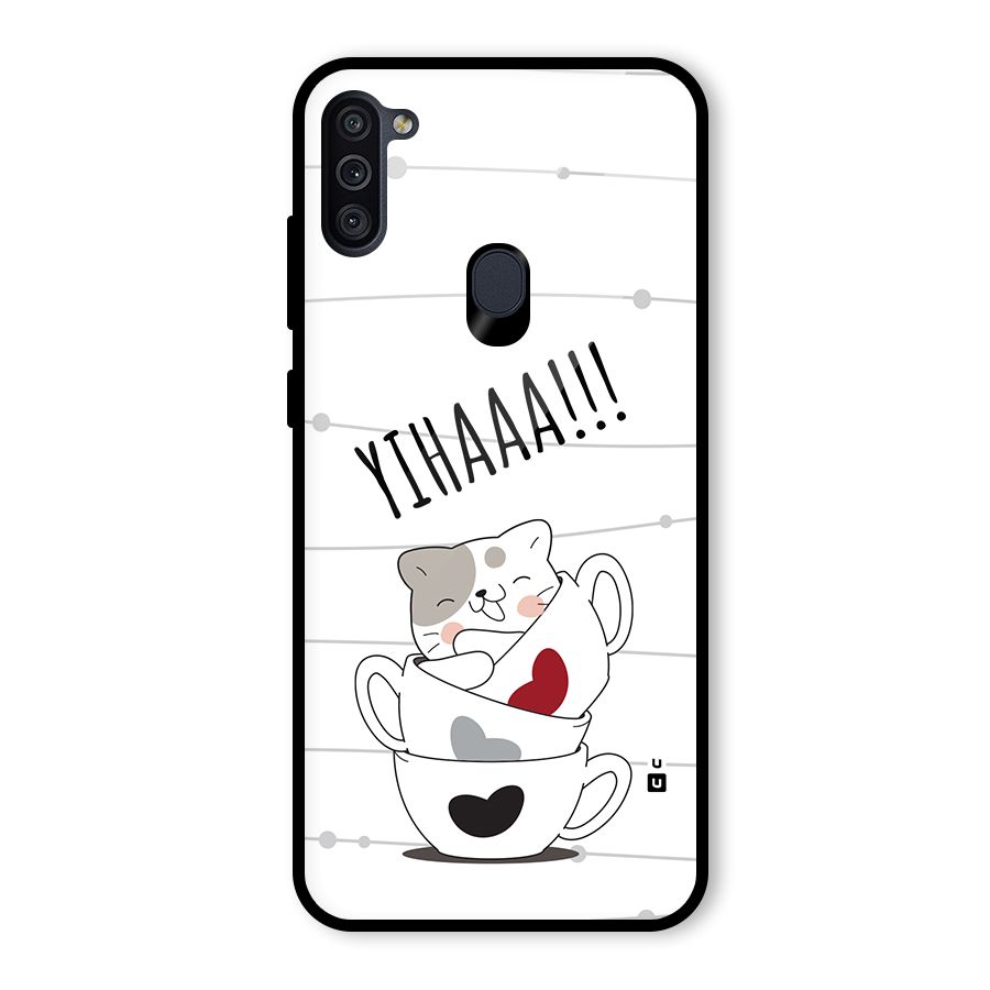 Cute Cat Cup Glass Back Case for Galaxy M11
