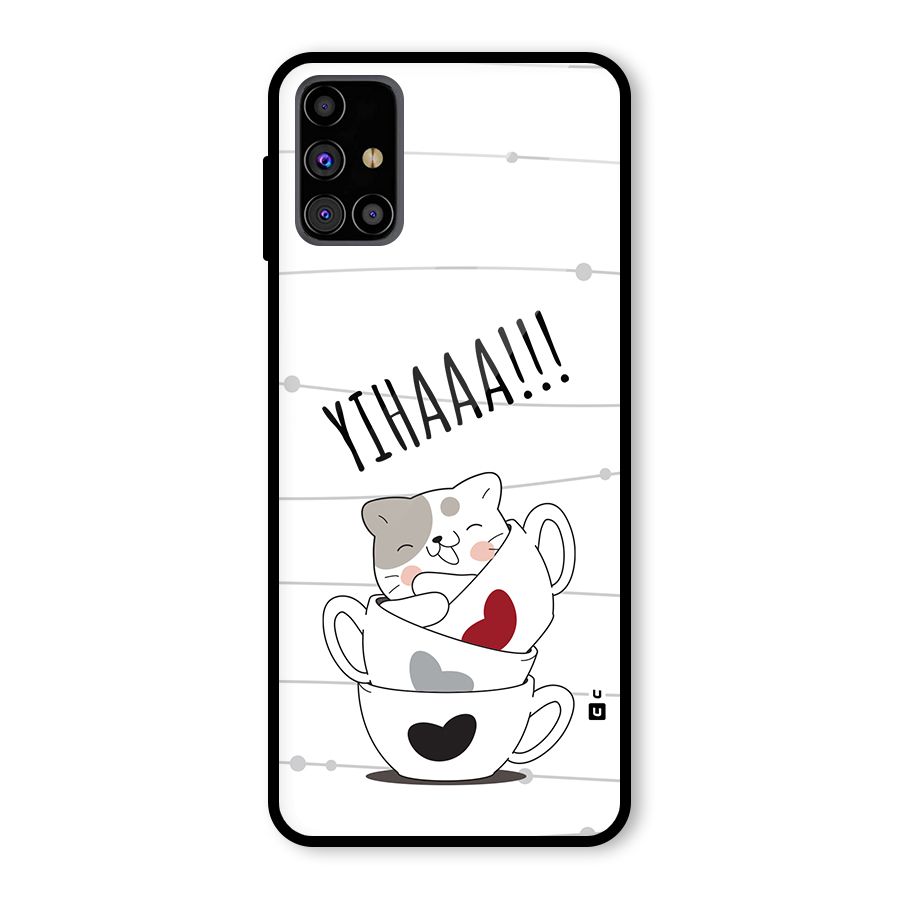 Cute Cat Cup Glass Back Case for Galaxy M31s