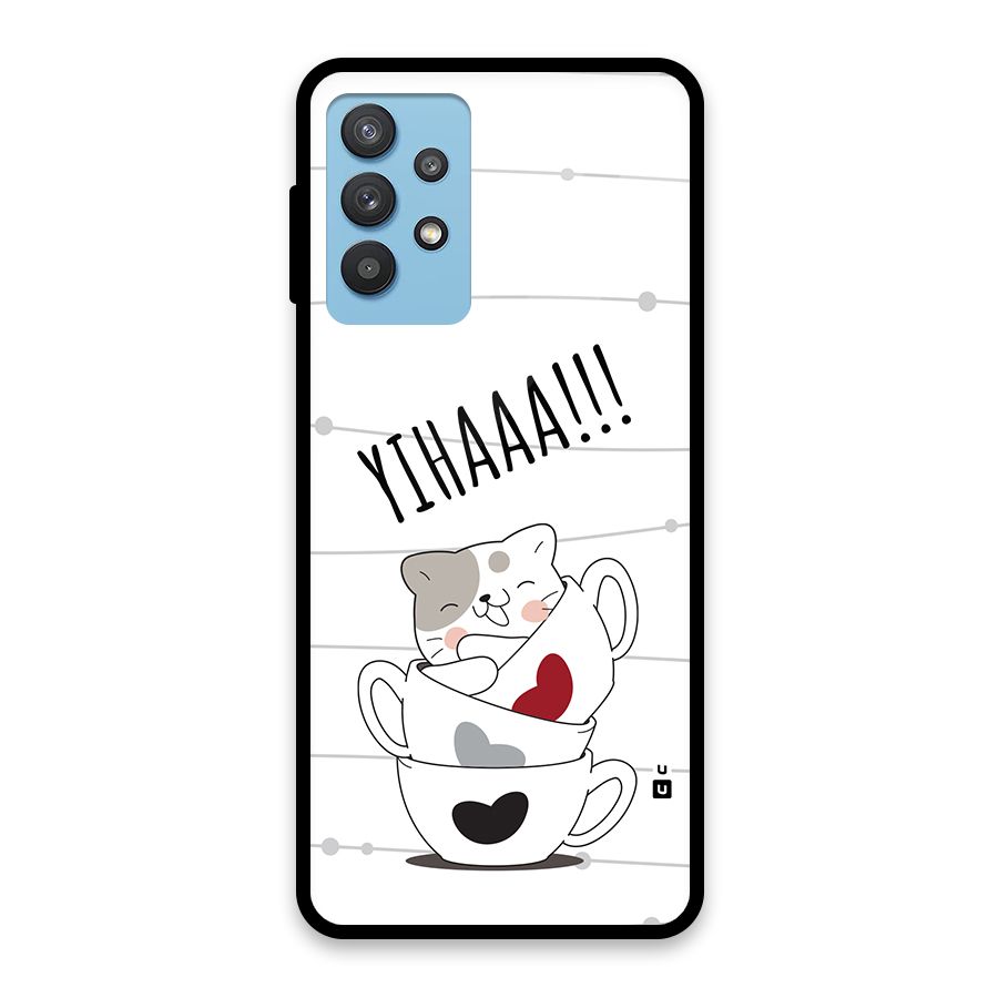 Cute Cat Cup Glass Back Case for Galaxy M32 5G