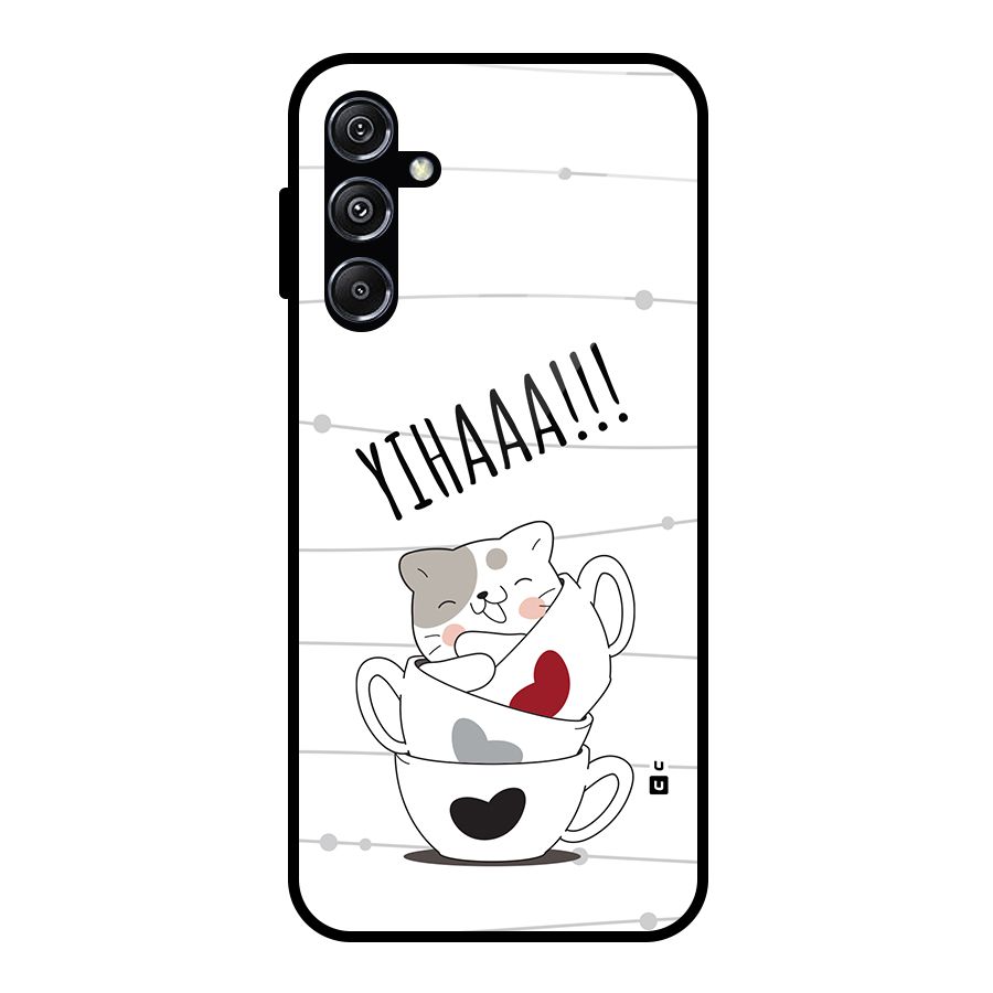 Cute Cat Cup Glass Back Case for Galaxy M34 5G