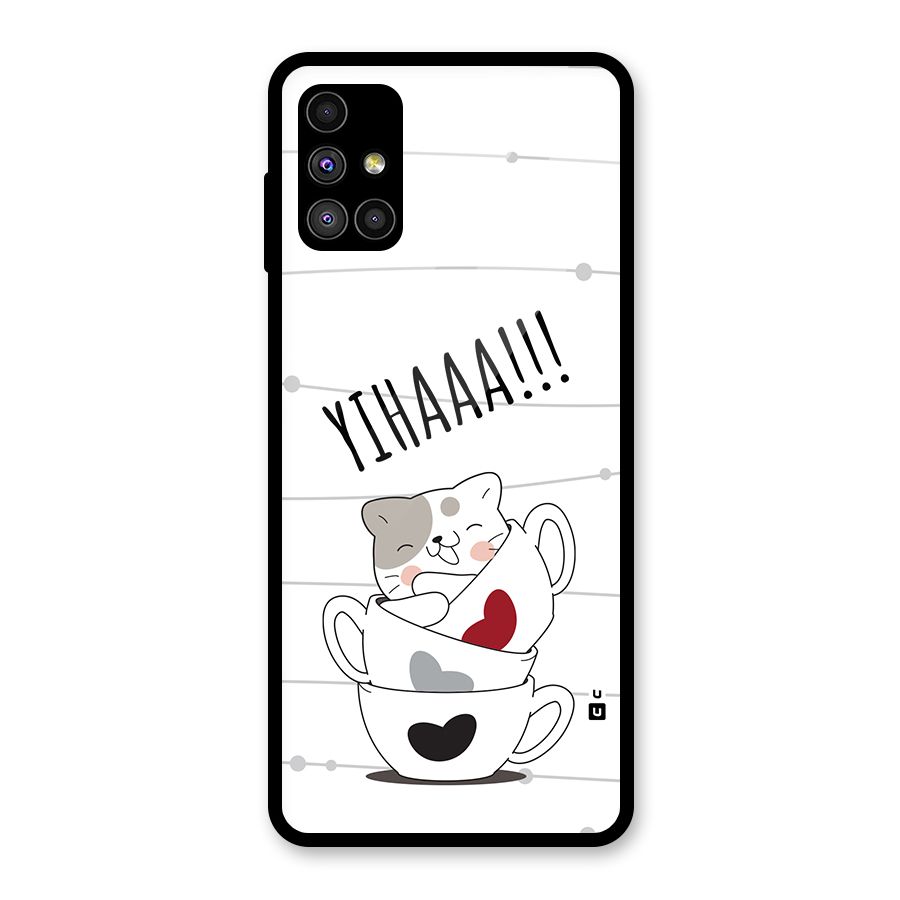 Cute Cat Cup Glass Back Case for Galaxy M51