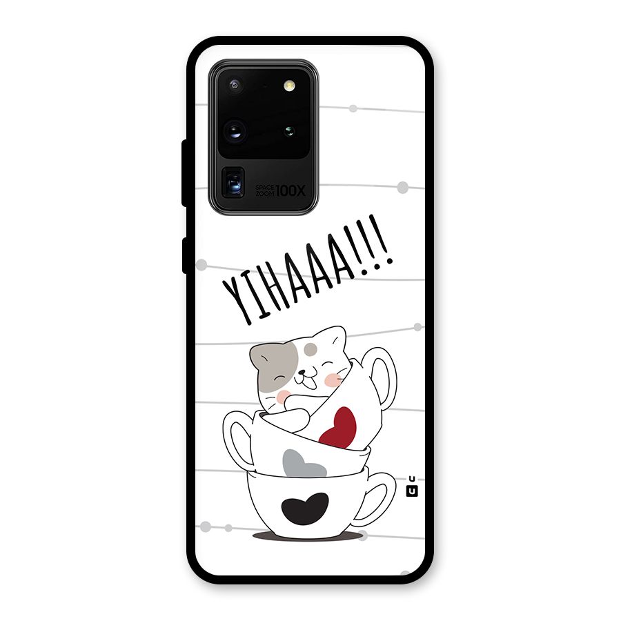 Cute Cat Cup Glass Back Case for Galaxy S20 Ultra