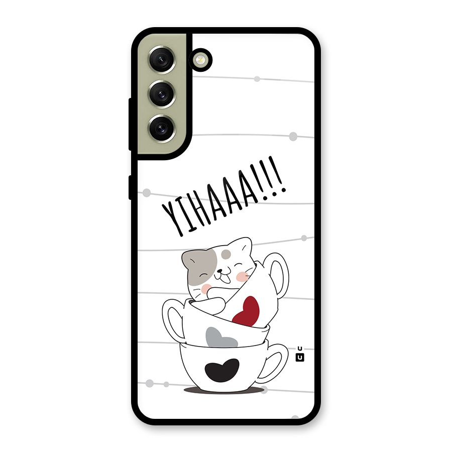 Cute Cat Cup Glass Back Case for Galaxy S21 FE 5G